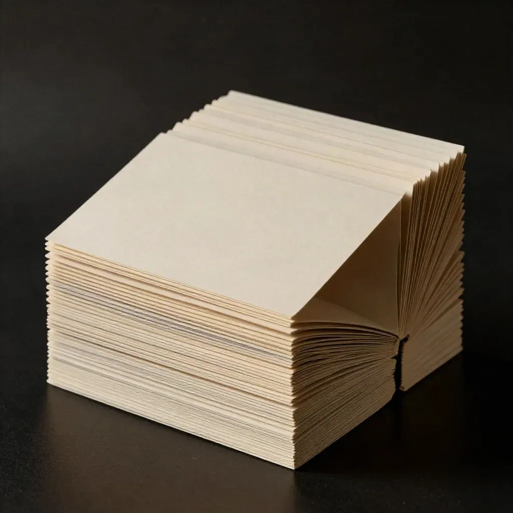 Blank tabbed strategy cards fanned open beside a folded cloth divider on a dark studio surface.